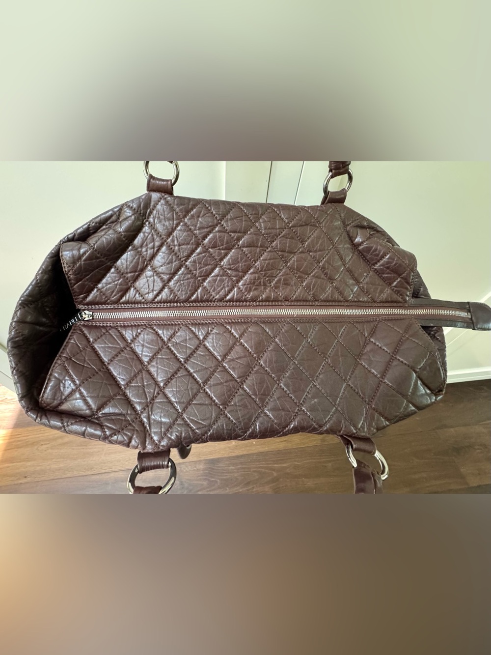 CHANEL Vintage Quilted Leather XL Tote Deep Plum Slouchy Shoulder Bag - Picture 10 of 14